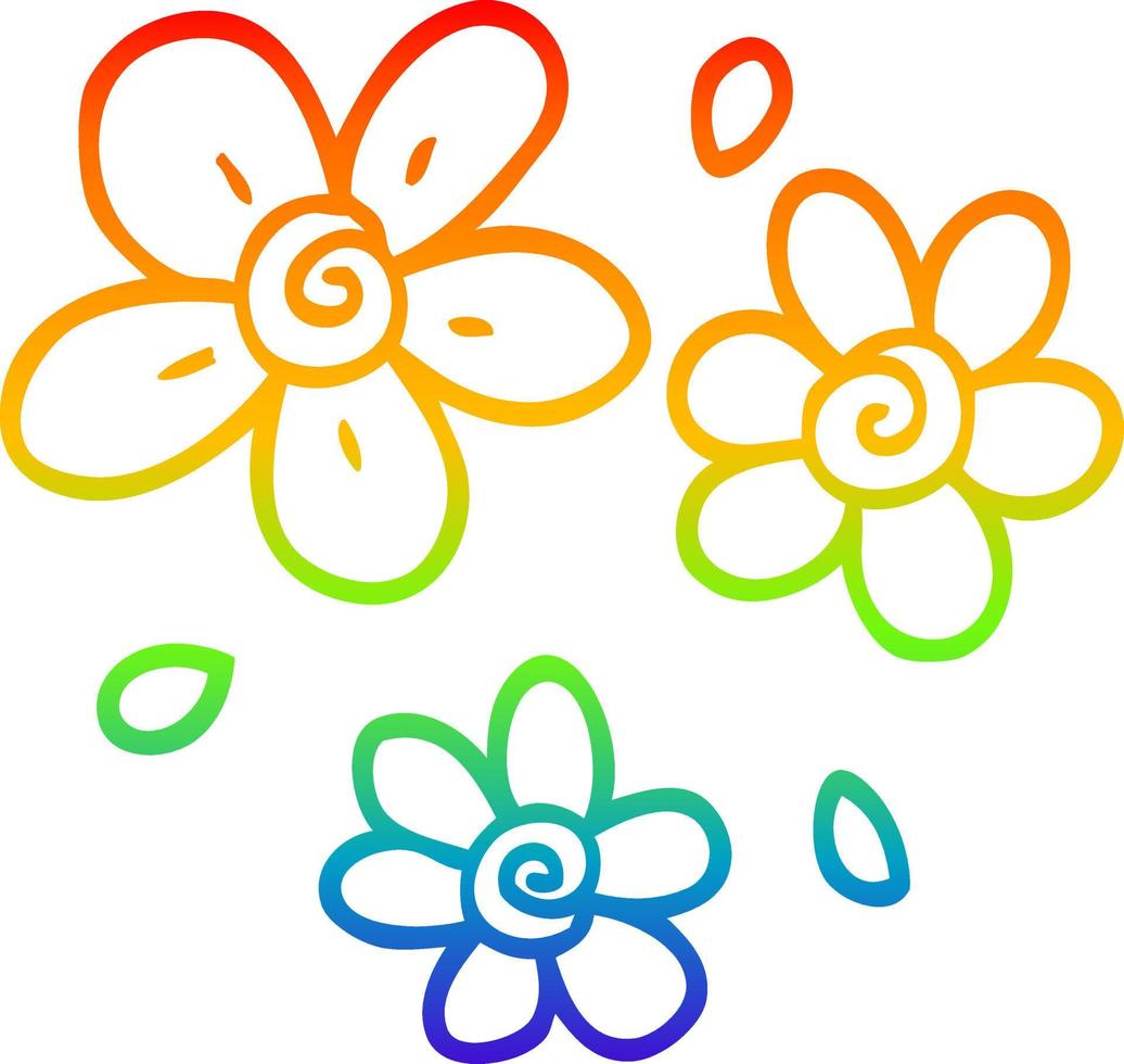 arco iris gradiente línea dibujo dibujos animados flores decorativas vector