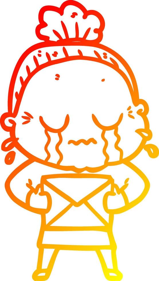 warm gradient line drawing cartoon old woman crying with letter vector