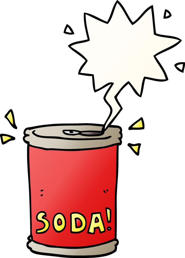 cartoon soda can and speech bubble in smooth gradient style vector