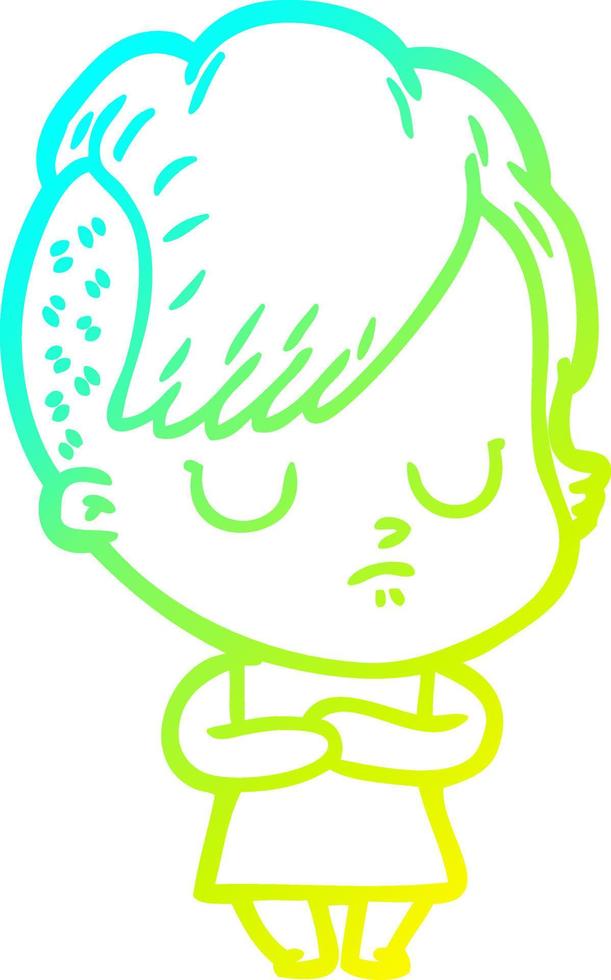 cold gradient line drawing cartoon woman vector