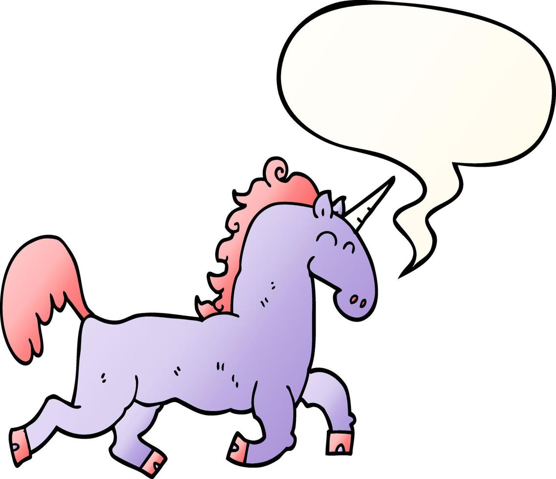 cartoon unicorn and speech bubble in smooth gradient style vector