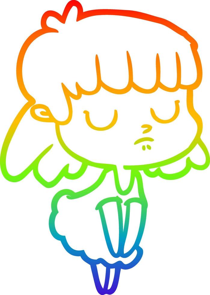 rainbow gradient line drawing cartoon indifferent woman vector