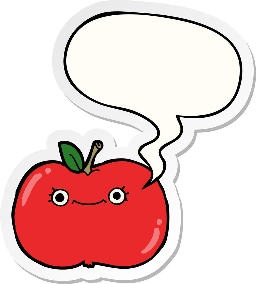 cute cartoon apple and speech bubble sticker vector