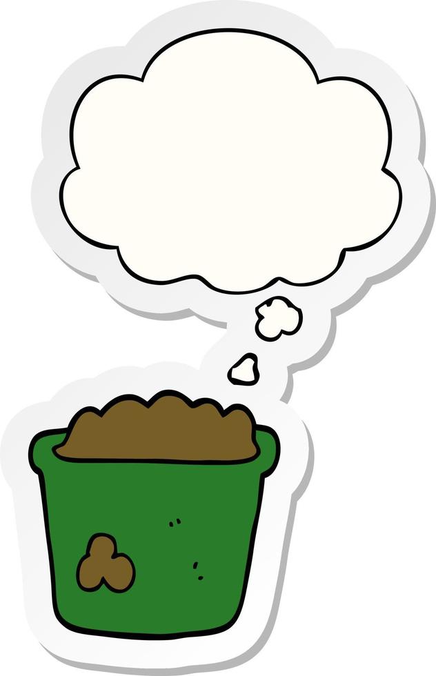 cartoon pot of earth and thought bubble as a printed sticker vector