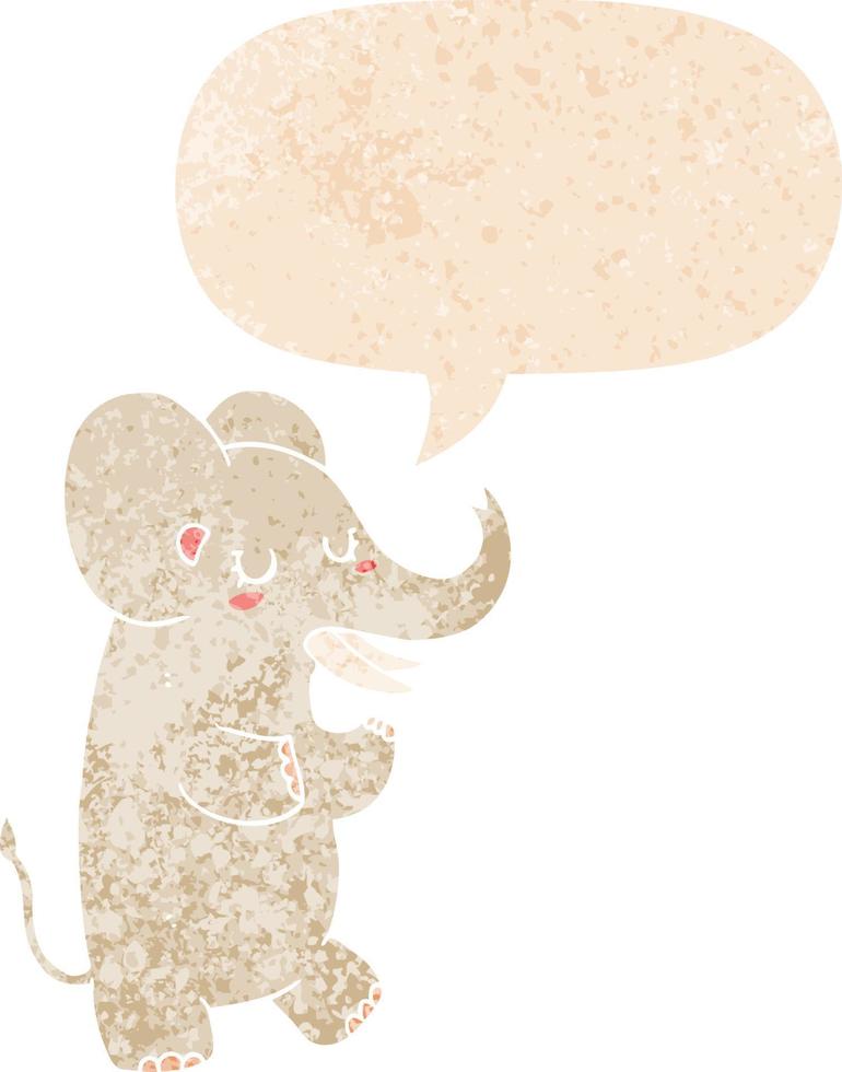cartoon elephant and speech bubble in retro textured style vector