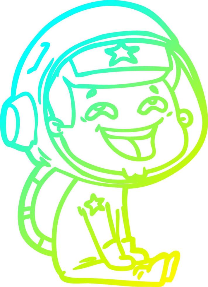 cold gradient line drawing cartoon laughing astronaut vector