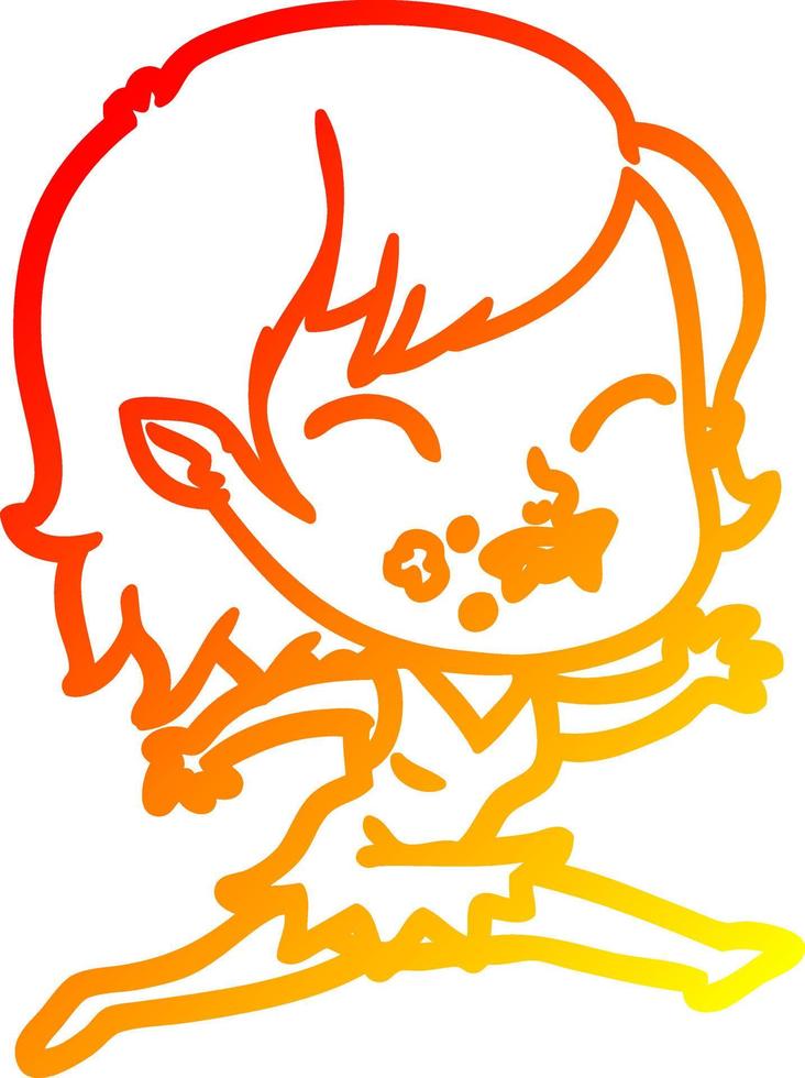 warm gradient line drawing cartoon vampire girl with blood on cheek vector