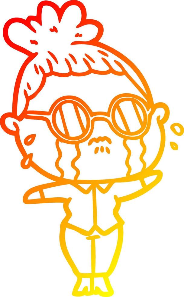 warm gradient line drawing cartoon crying woman wearing spectacles vector