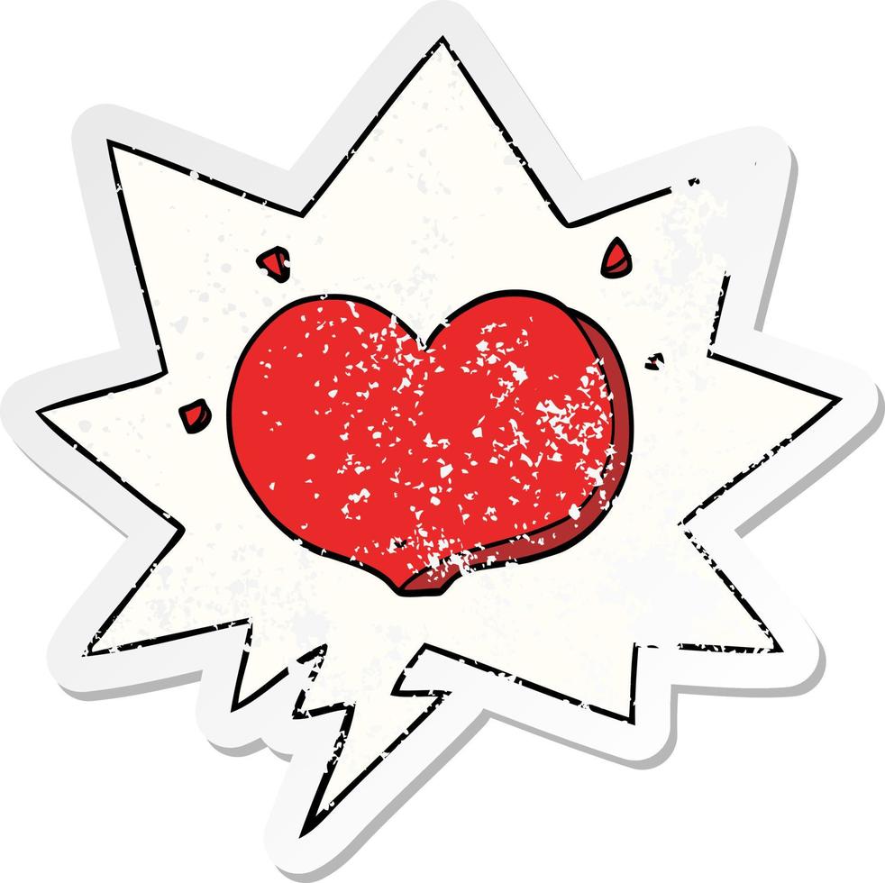 cartoon love heart and speech bubble distressed sticker vector