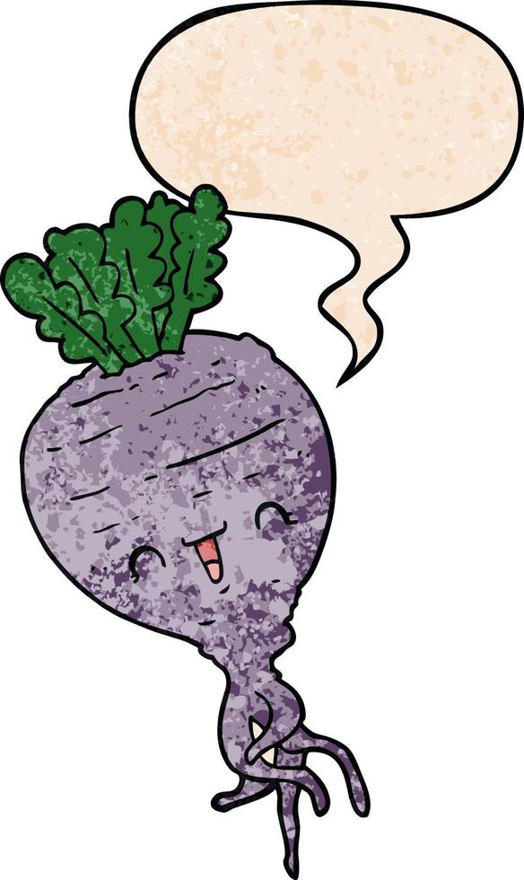 cartoon turnip and speech bubble in retro texture style vector