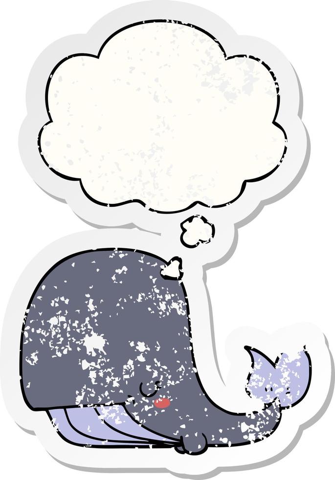 cartoon whale and thought bubble as a distressed worn sticker vector