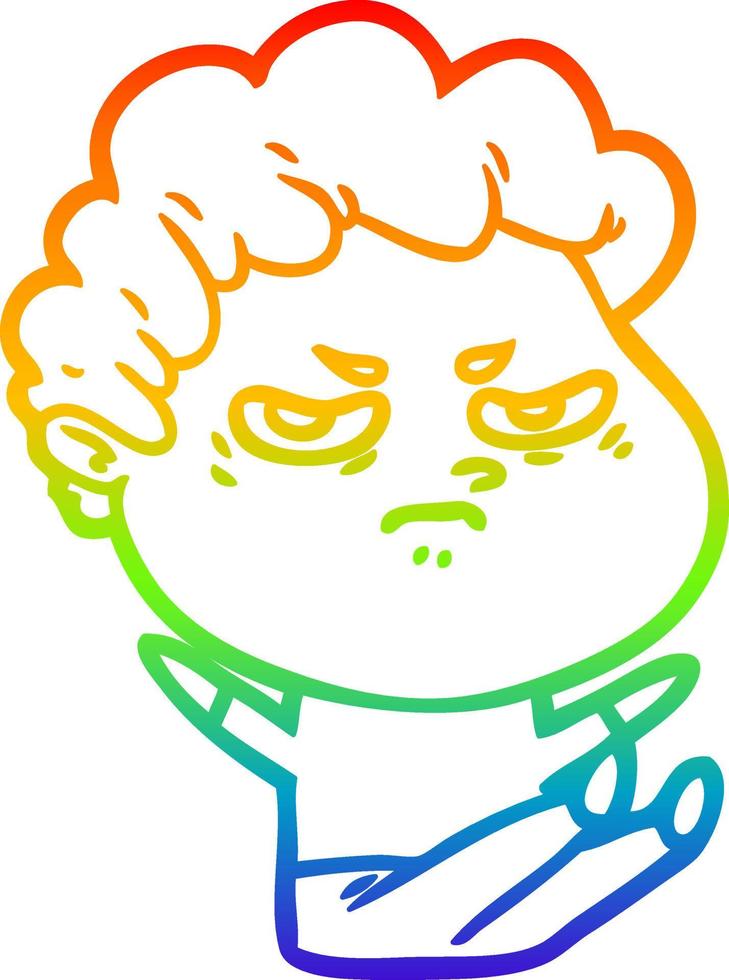 rainbow gradient line drawing cartoon angry man vector
