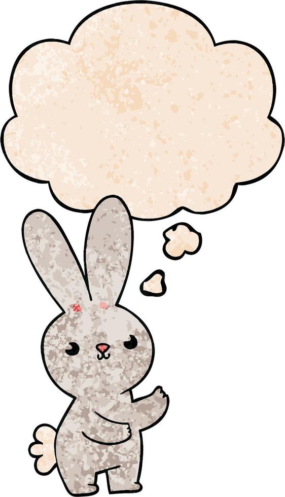 cute cartoon rabbit and thought bubble in grunge texture pattern style vector