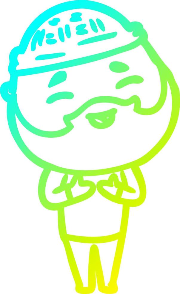 cold gradient line drawing cartoon happy bearded man vector