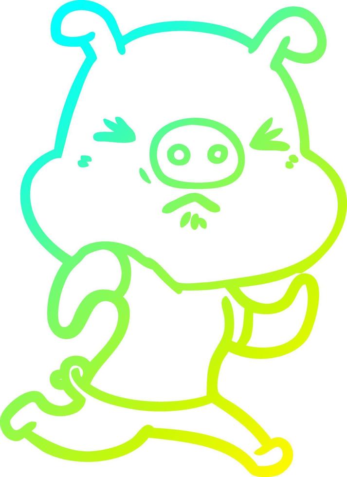 cold gradient line drawing cartoon angry pig wearing tee shirt vector