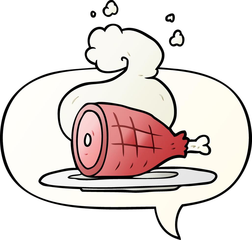 cartoon cooked meat and speech bubble in smooth gradient style vector