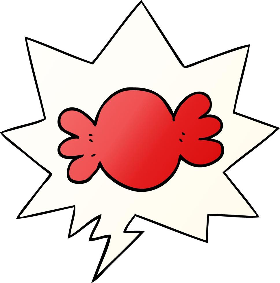 cartoon wrapped candy and speech bubble in smooth gradient style vector