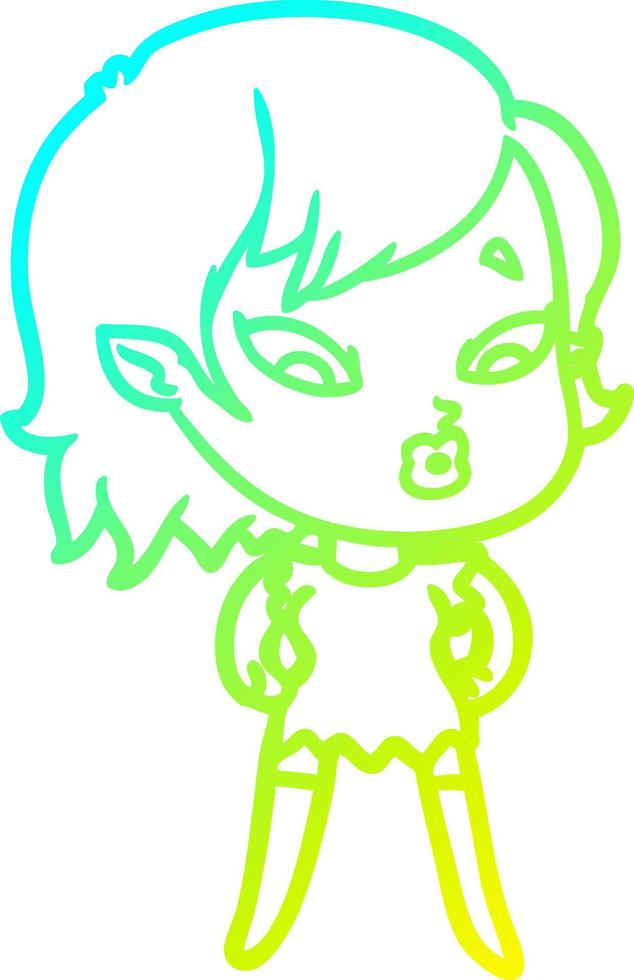 cold gradient line drawing cute cartoon vampire girl vector