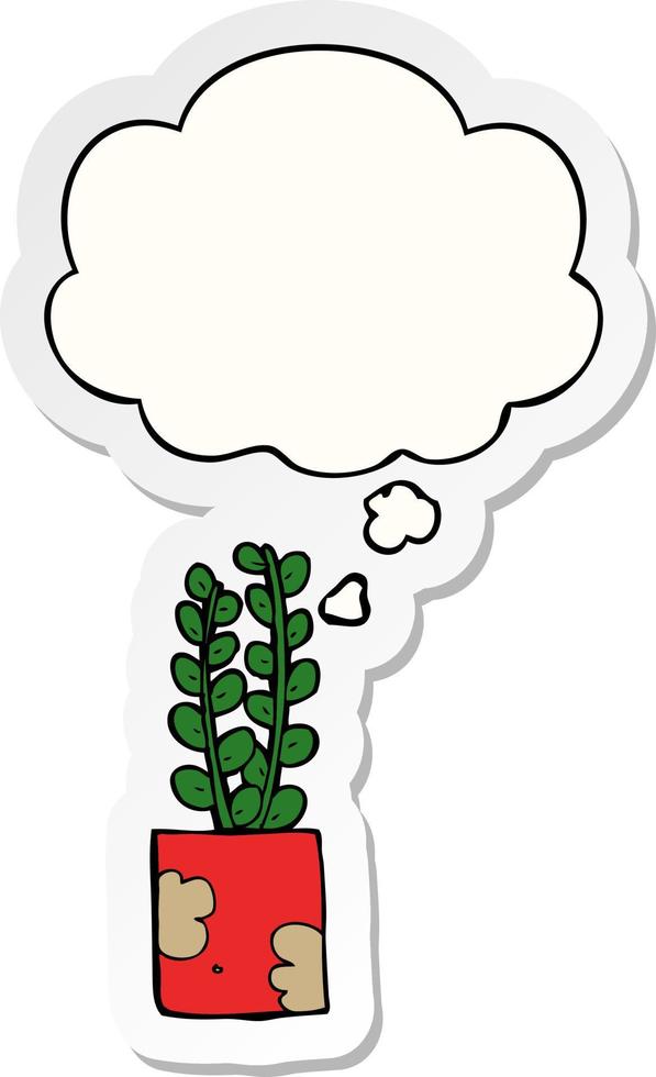 cartoon plant and thought bubble as a printed sticker vector