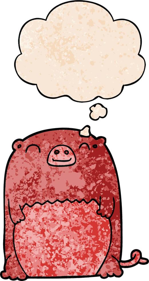 cartoon creature and thought bubble in grunge texture pattern style vector