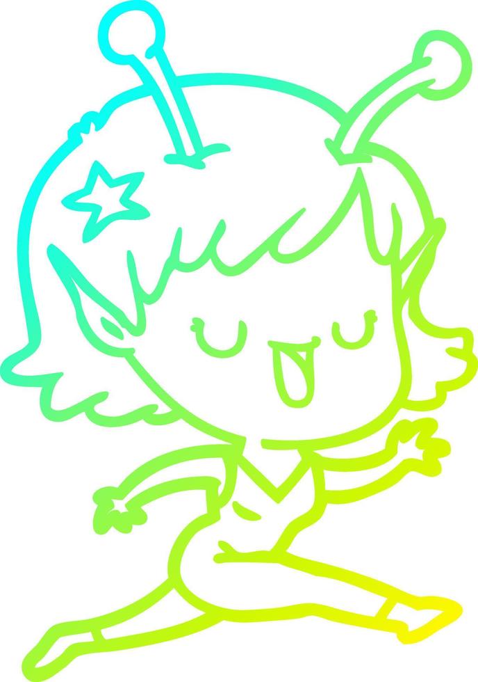 cold gradient line drawing happy alien girl cartoon laughing vector