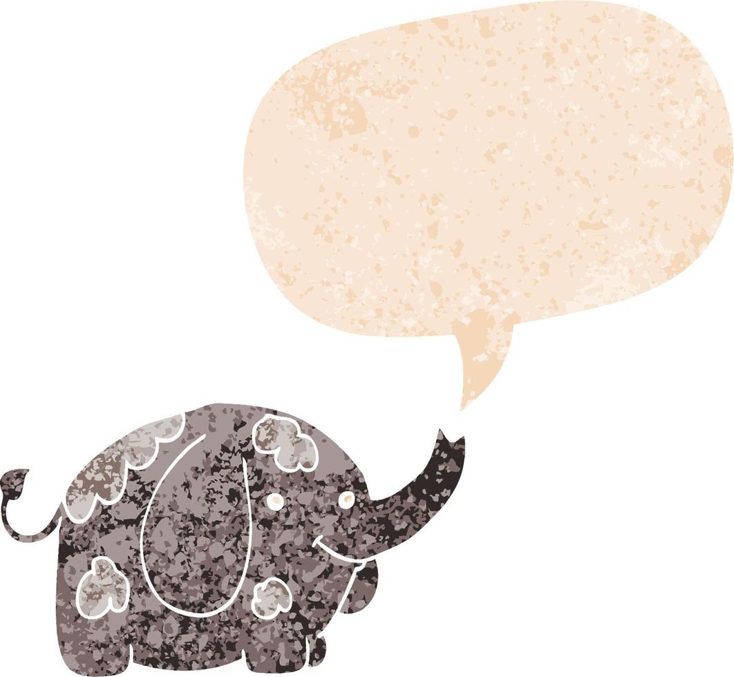 cartoon elephant and speech bubble in retro textured style vector