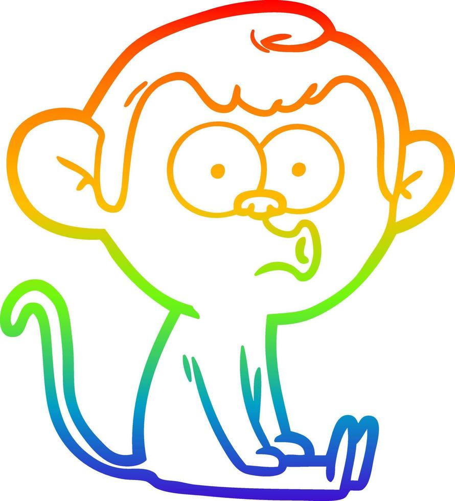 rainbow gradient line drawing cartoon hooting monkey vector