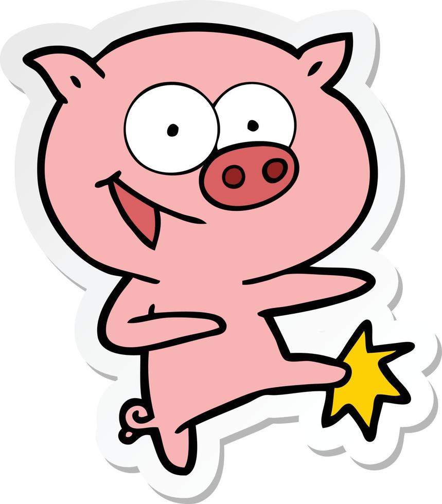 sticker of a cheerful dancing pig cartoon vector