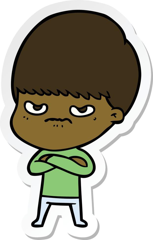 sticker of a cartoon angry boy vector