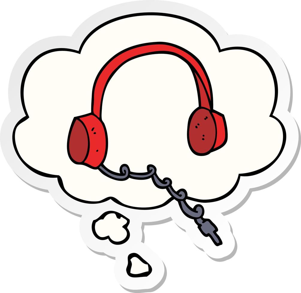 cartoon headphones and thought bubble as a printed sticker vector