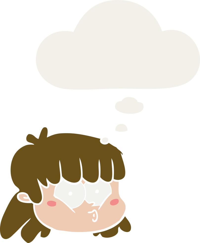 cartoon female face and thought bubble in retro style vector