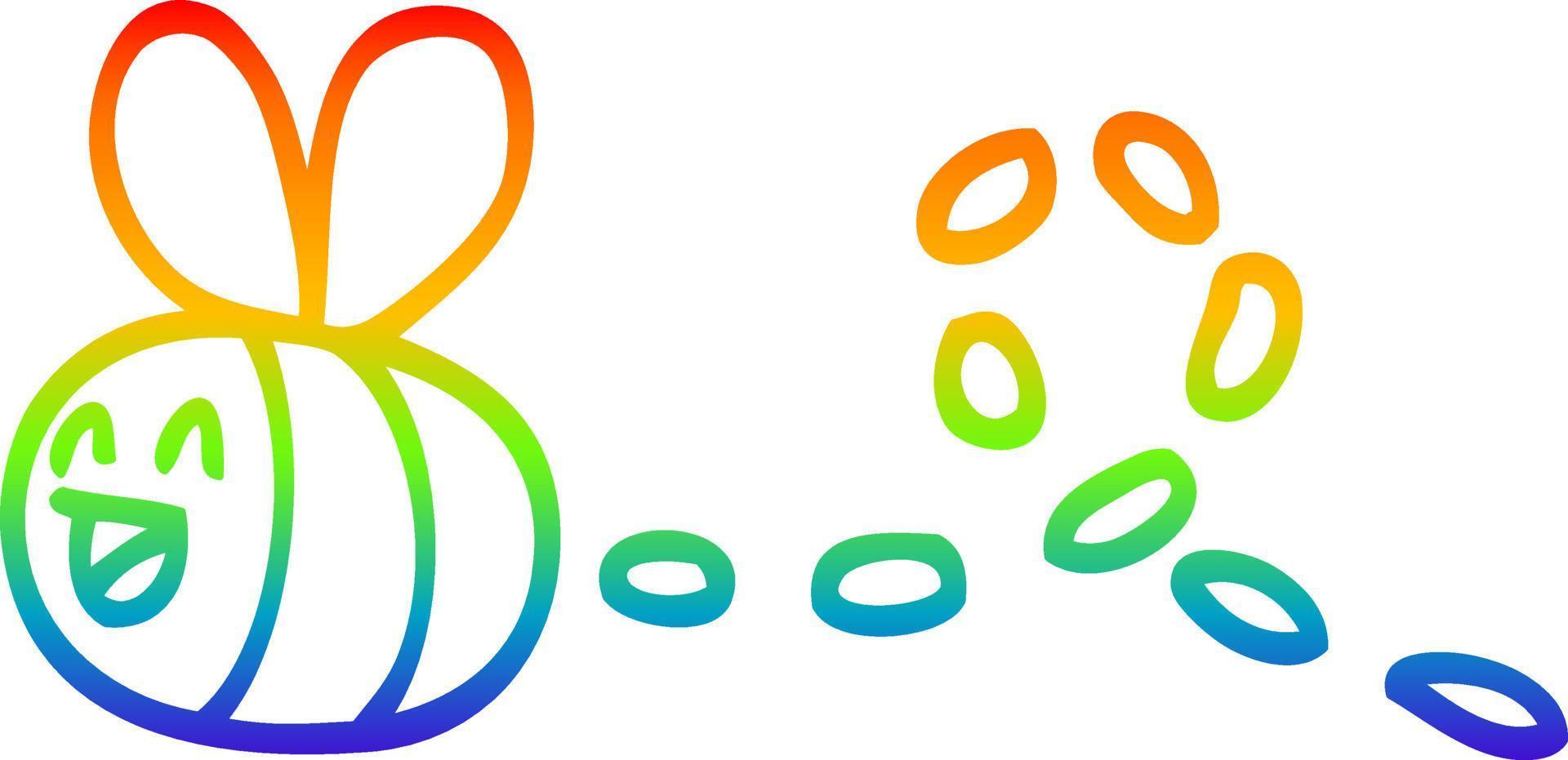 rainbow gradient line drawing cartoon buzzing bee vector