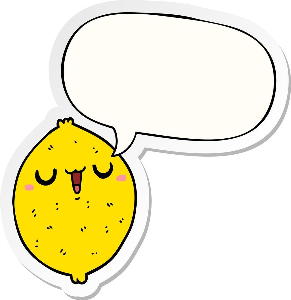 cartoon happy lemon and speech bubble sticker vector