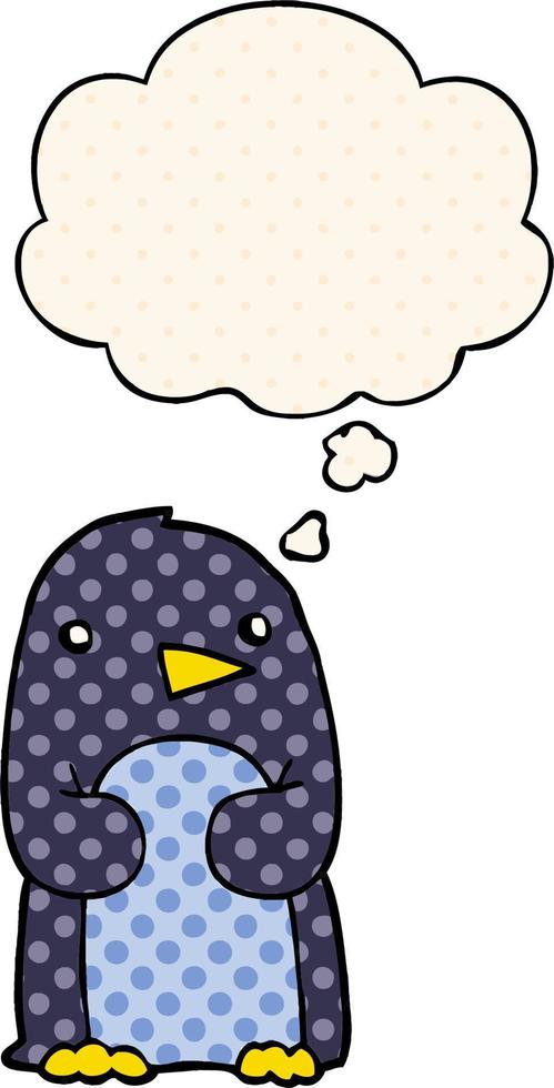 cartoon penguin and thought bubble in comic book style vector