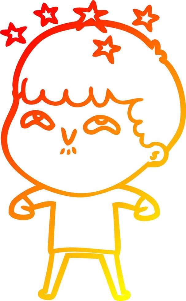 warm gradient line drawing cartoon amazed boy vector