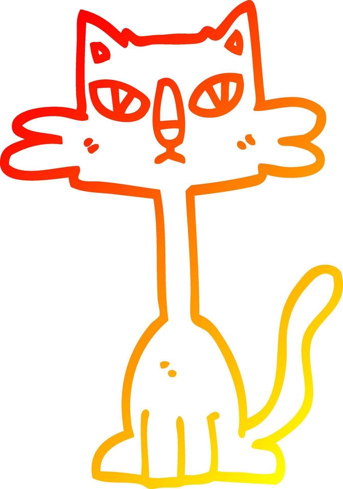 dibujo de línea de gradiente cálido gato divertido de dibujos animados vector