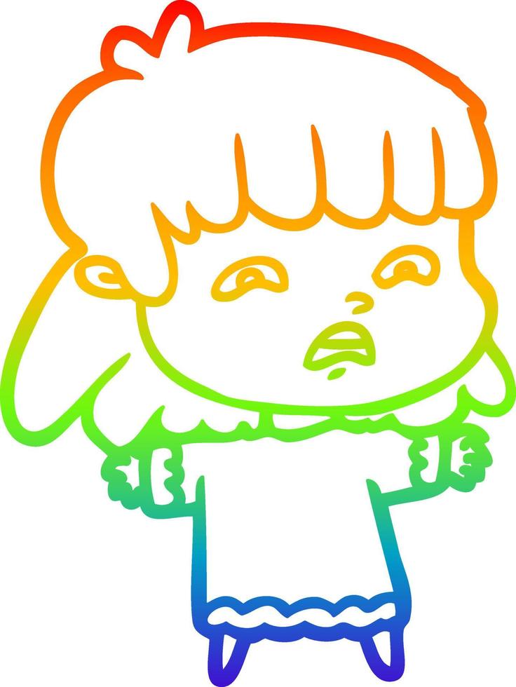rainbow gradient line drawing cartoon worried woman vector