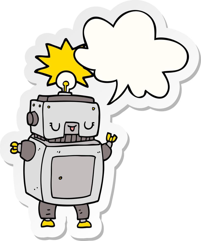 cartoon robot and speech bubble sticker vector