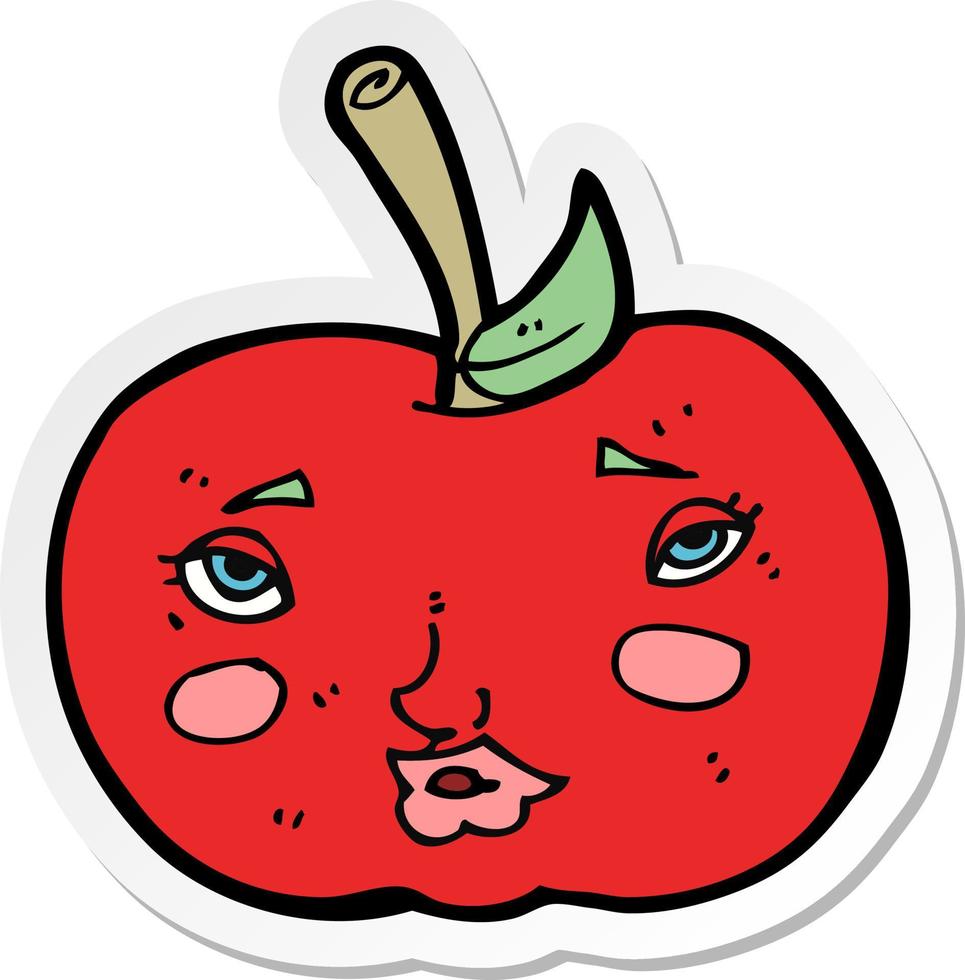 sticker of a cartoon apple with face vector