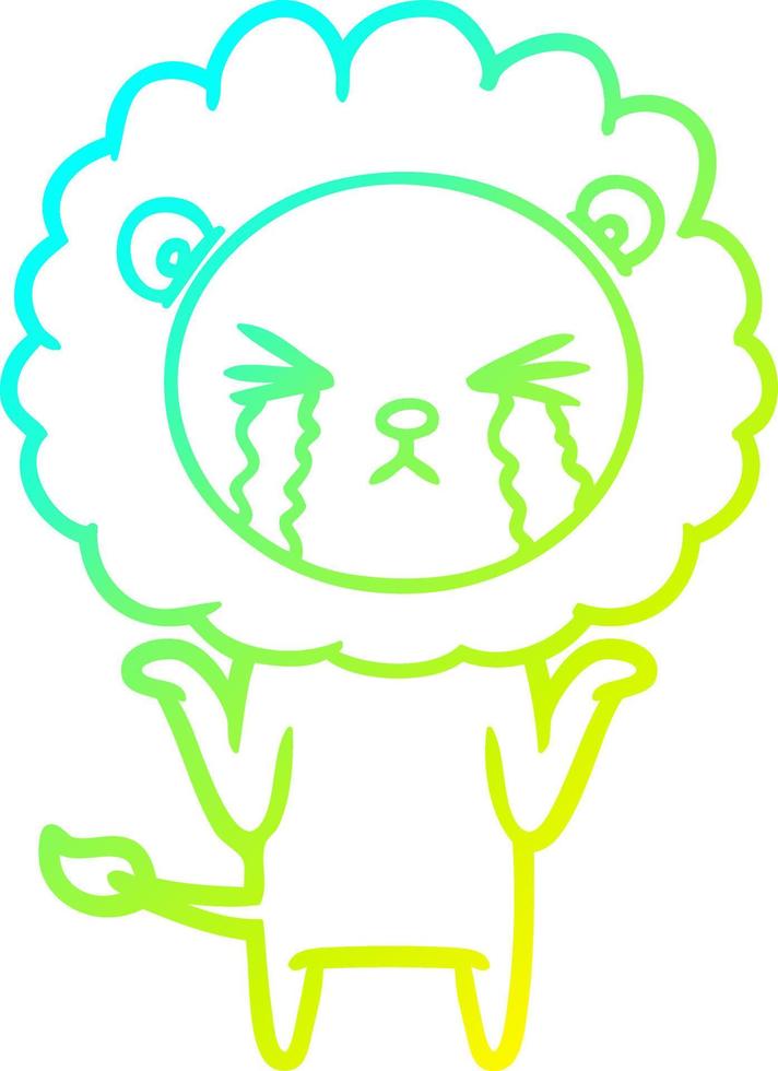 cold gradient line drawing cartoon crying lion vector