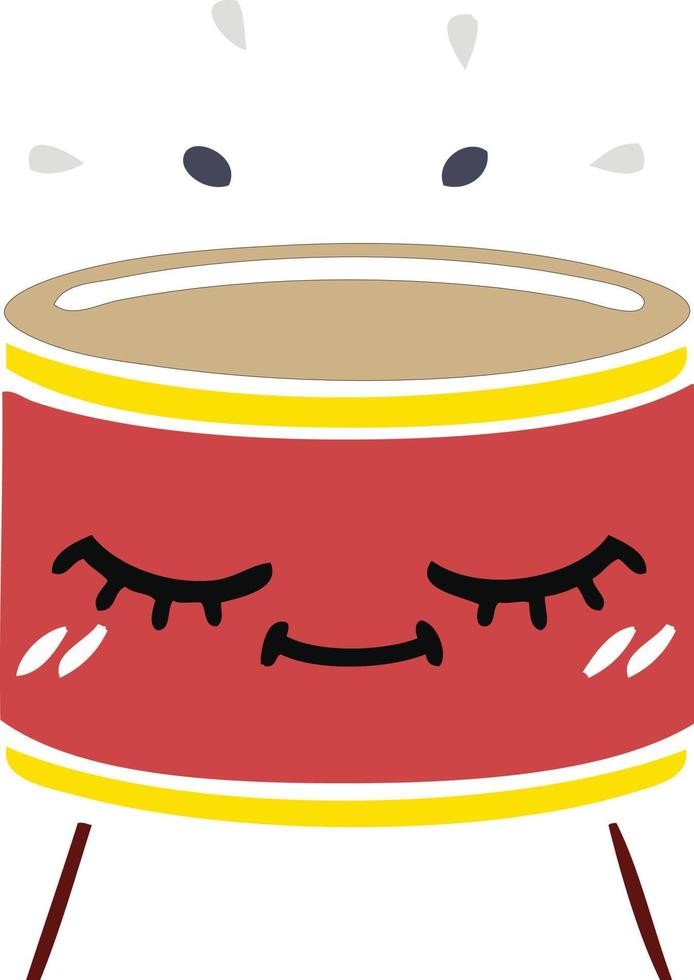 flat color retro cartoon drum vector