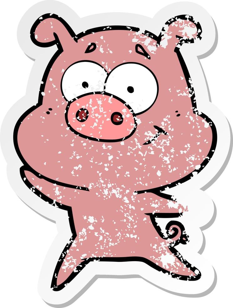 distressed sticker of a happy cartoon pig vector