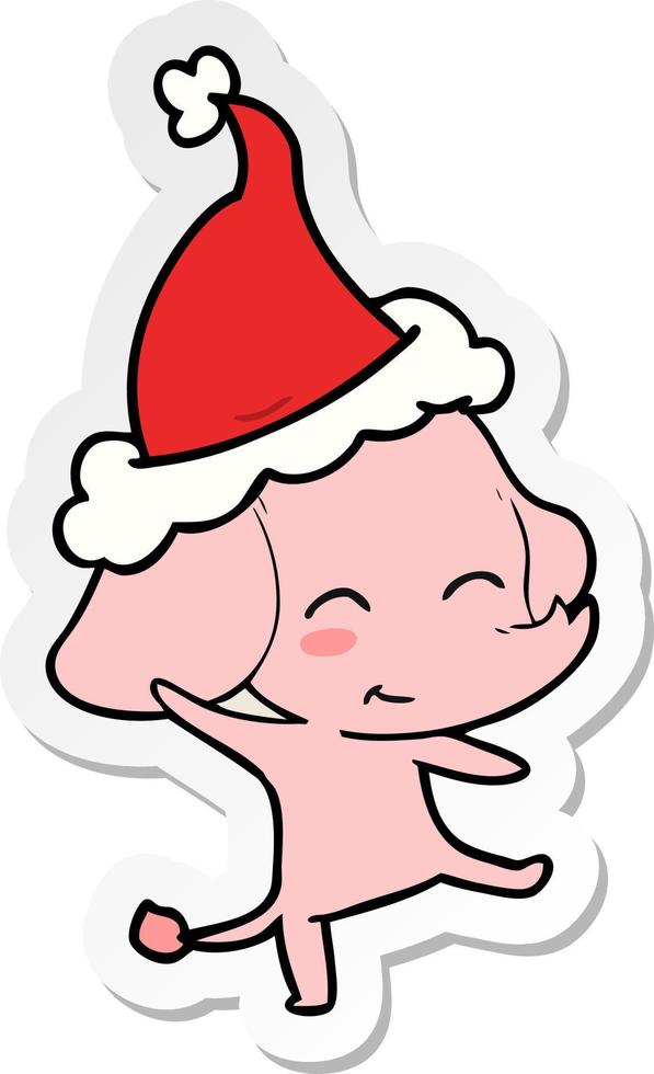 cute sticker cartoon of a elephant dancing wearing santa hat vector