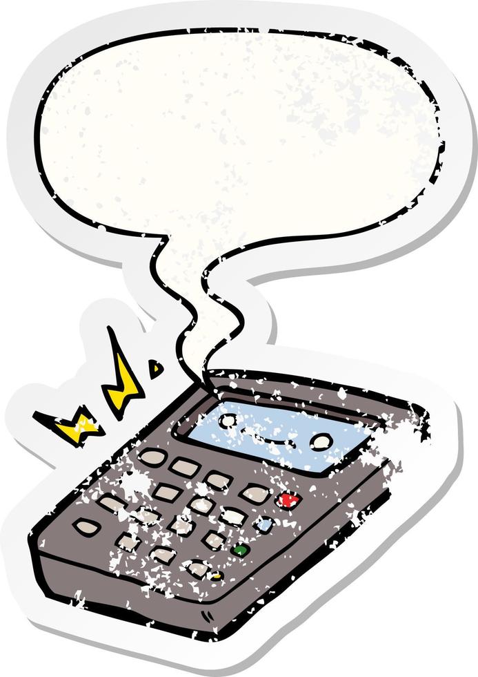 cartoon calculator and speech bubble distressed sticker vector