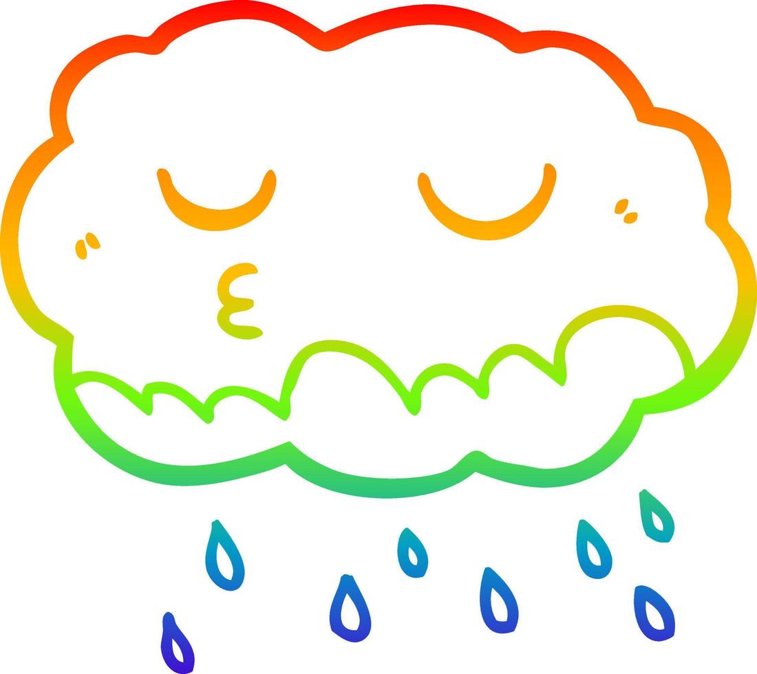 rainbow gradient line drawing cartoon rain cloud vector