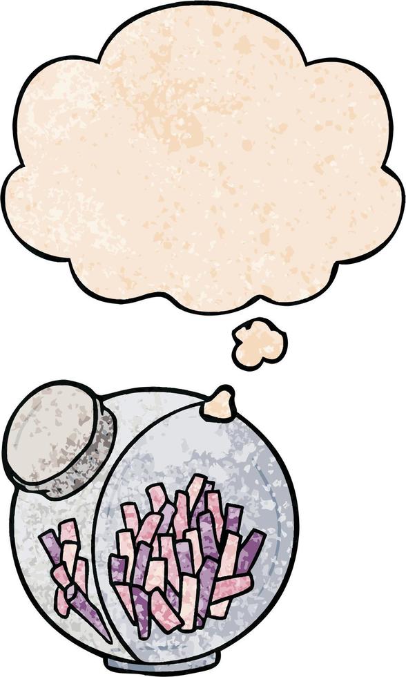 cartoon candy in jar and thought bubble in grunge texture pattern style vector