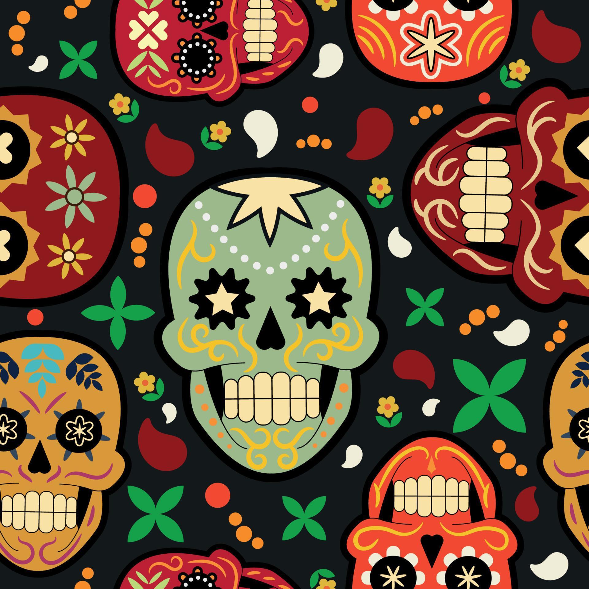 Calavera Skull Seamless Pattern 9917717 Vector Art at Vecteezy