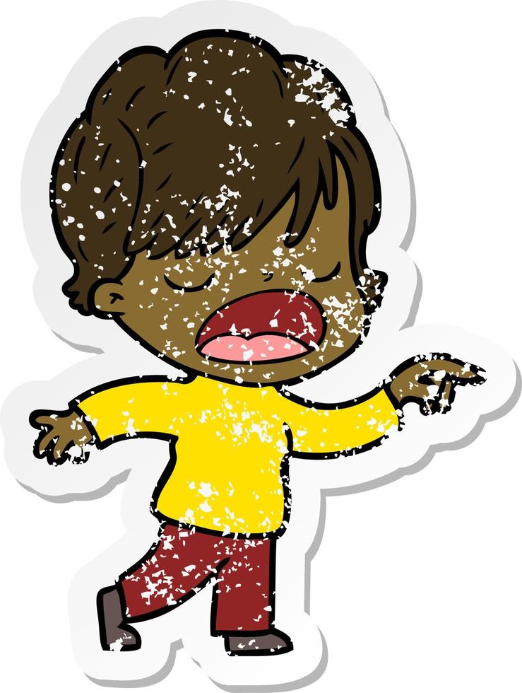 distressed sticker of a cartoon woman talking vector