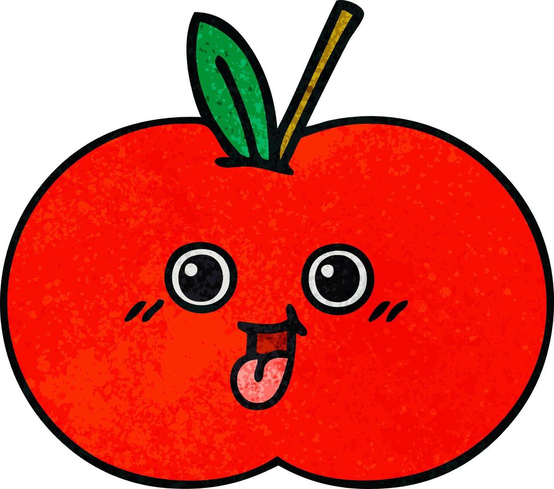 retro grunge texture cartoon red apple vector