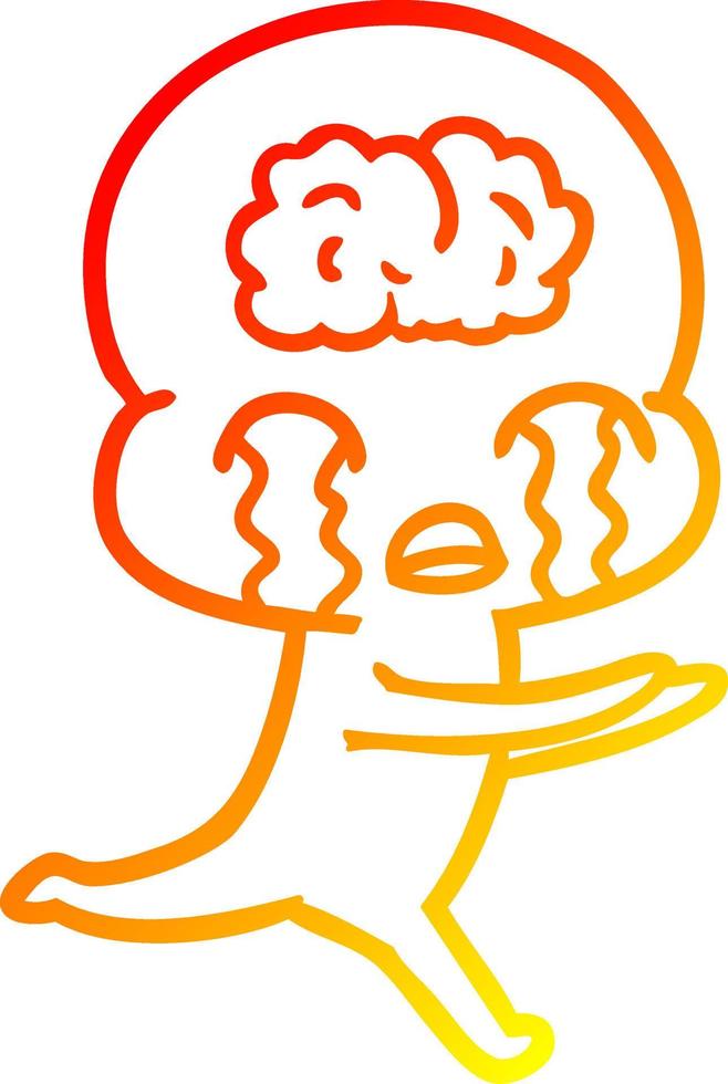 warm gradient line drawing cartoon big brain alien crying vector